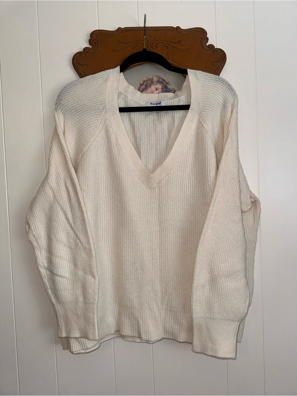 Old Navy Cream V-Neck Ribbed Pullover Sweater XL